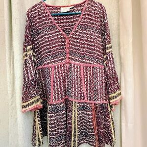 Anthropologie 100% Silk | Pink, Blue and Cream Tunic | M